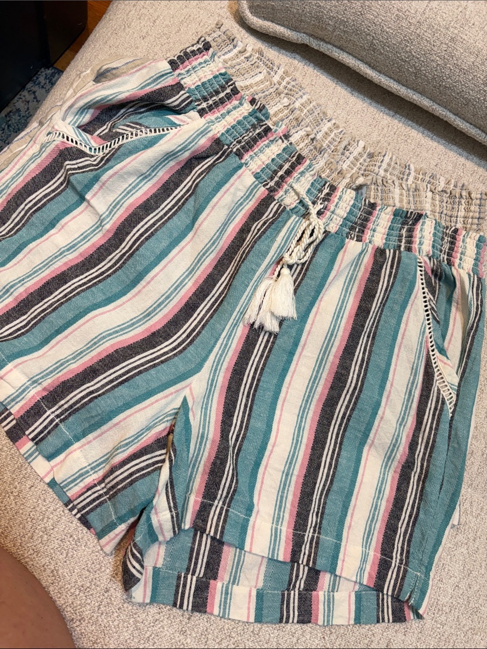 Briggs New York Teal, Pink & Cream Striped Drawstring Shorts Duo - Picture 3 of 6